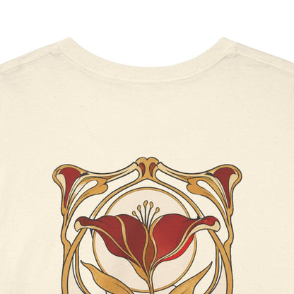 Unisex T-Shirt mit Zitat - Heine - Du bist wie eine Blume Jugendstil (Druck hinten) – back-collar-closeup