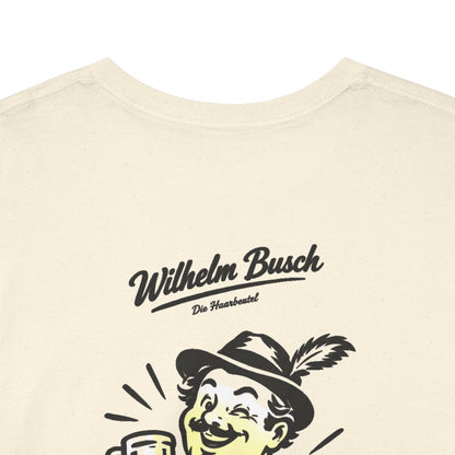 Unisex T-Shirt mit Zitat - Busch - So geht es mit Tabak und Rum (Druck hinten) – back-collar-closeup