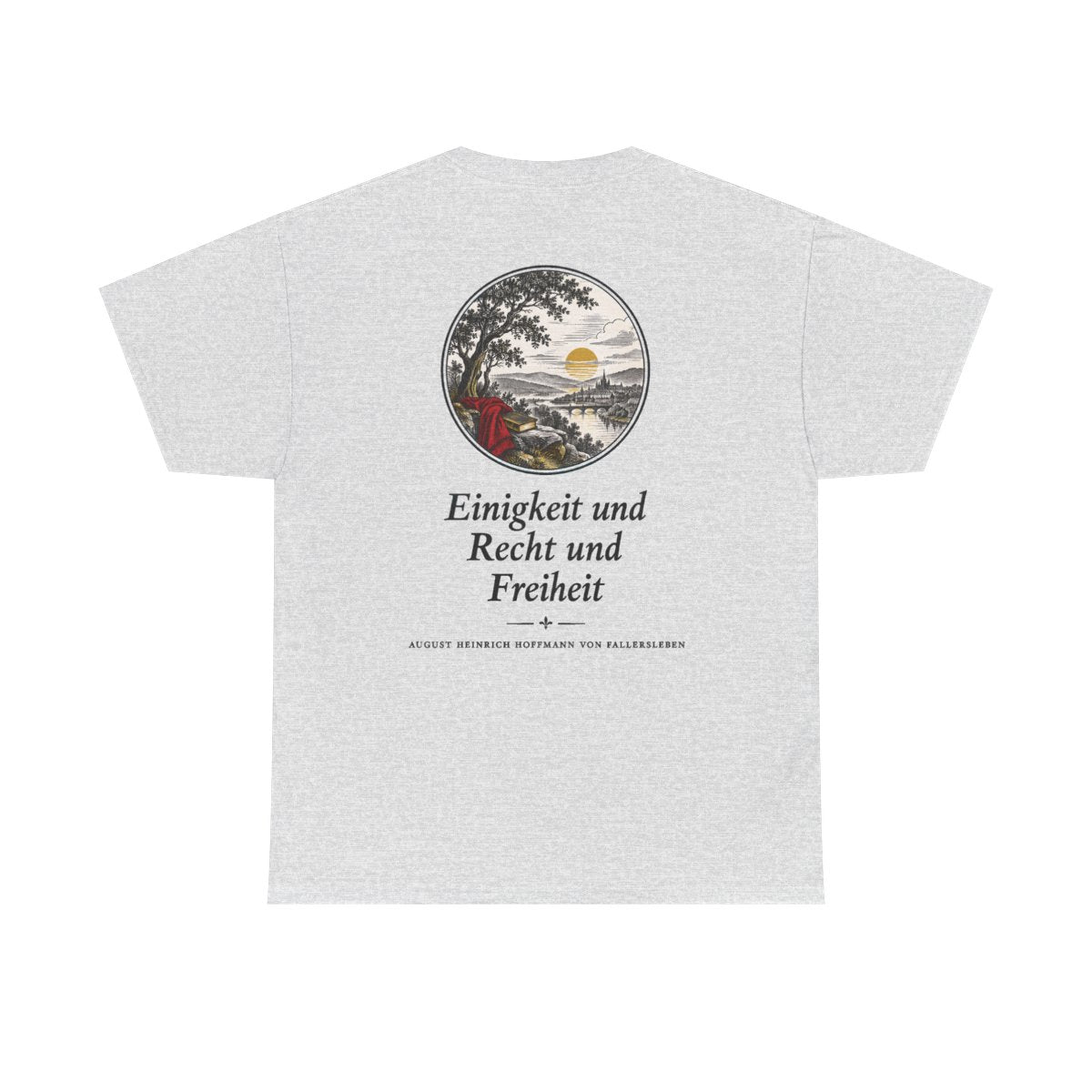 Unisex T-Shirt mit Zitat - Fallersleben - Einigkeit und Recht und Freiheit Nachtstück (Druck hinten) – back