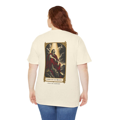 Unisex T-Shirt mit Zitat - Liliencron - Lieber tot als Sklave (Druck hinten) – person-5-back