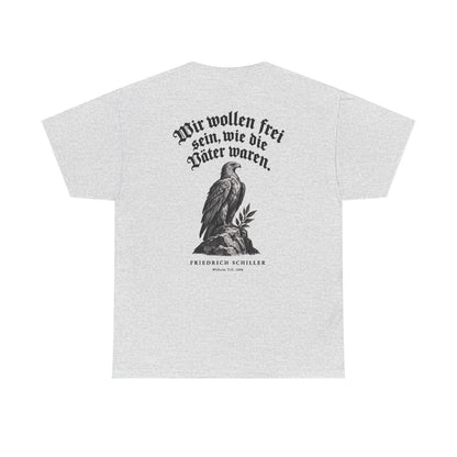 Unisex T-Shirt mit Zitat - Schiller - Wir wollen frei sein Gravur (Druck hinten) – back