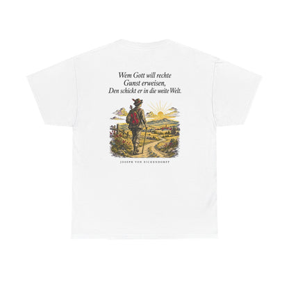 Unisex T-Shirt mit Zitat - Eichendorff - In die weite Welt (Druck hinten) – back