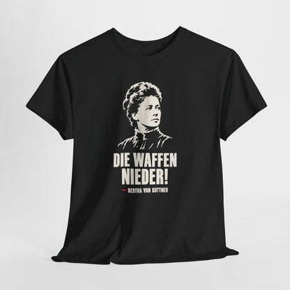 Unisex T-Shirt mit Zitat - Bertha von Suttner - Die Waffen nieder – hanging-1