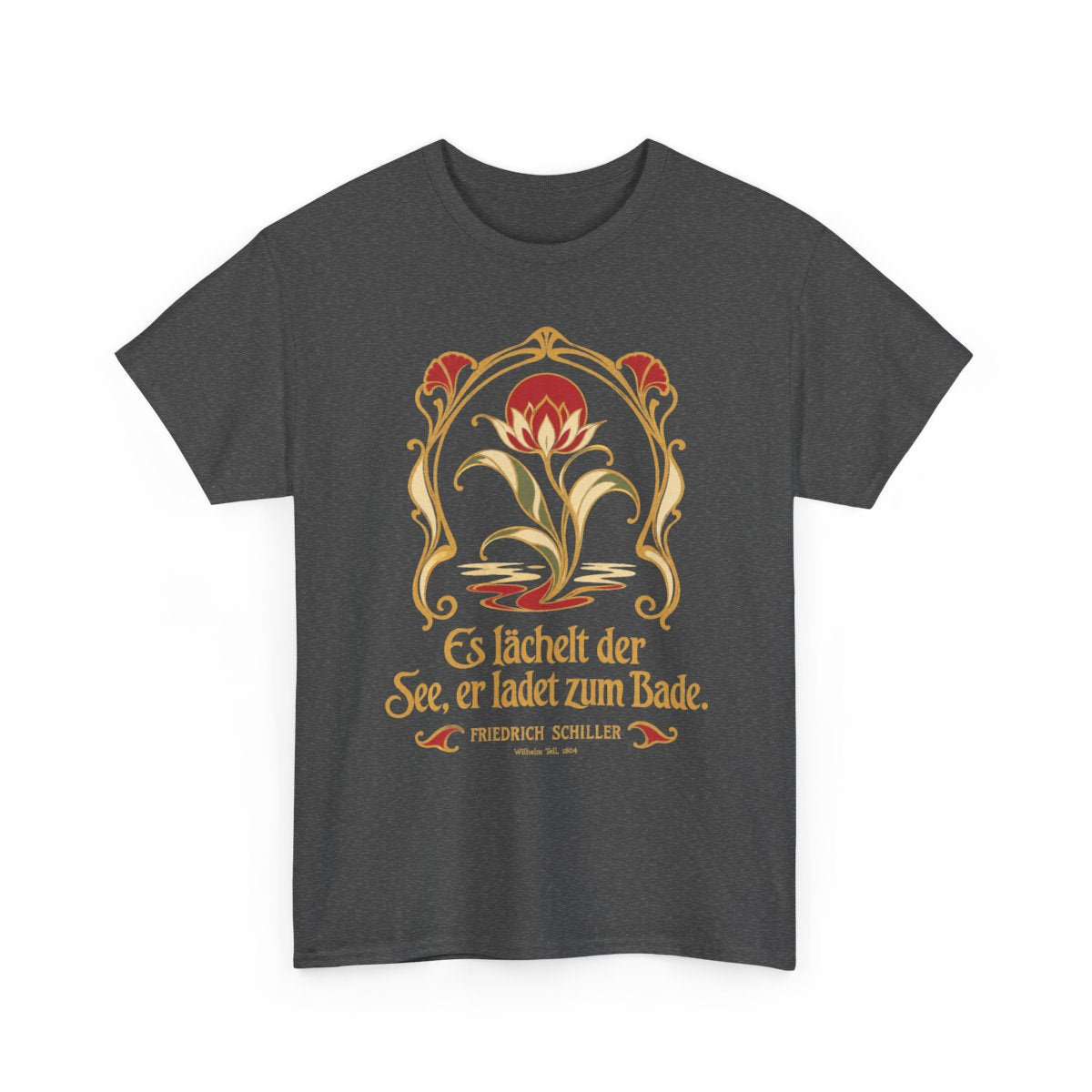 Unisex T-Shirt mit Zitat - Schiller - Es lächelt der See Jugendstil – front-2