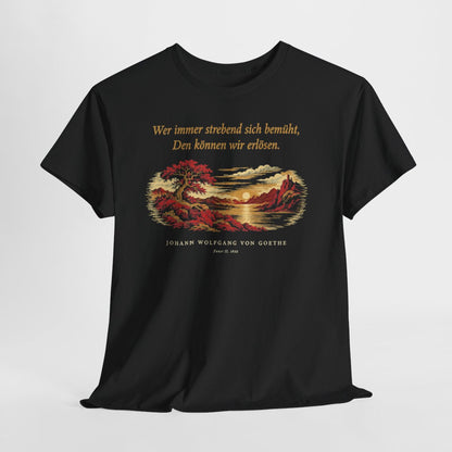 Unisex T-Shirt mit Zitat - Goethe - Wer immer strebend sich bemüht – hanging-1