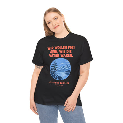 Unisex T-Shirt mit Zitat - Schiller - Wir wollen frei sein – person-2