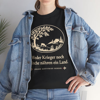 Unisex T-Shirt mit Zitat - Herder - Weder Krieger noch Mönche nähren ein Land Scherenschnitt – lifestyle