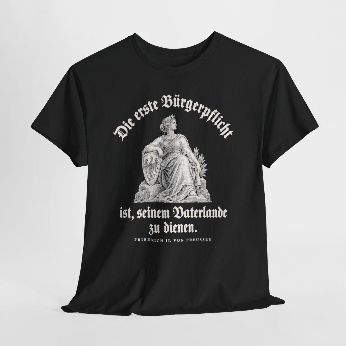 Unisex T-Shirt mit Zitat - Preußen - Die erste Bürgerpflicht Gravur – hanging-1