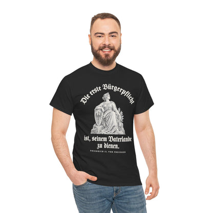 Unisex T-Shirt mit Zitat - Preußen - Die erste Bürgerpflicht Gravur – person-3
