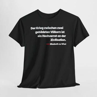 Unisex T-Shirt mit Zitat - Wied - Der Krieg zwischen zwei gebildeten – hanging-1