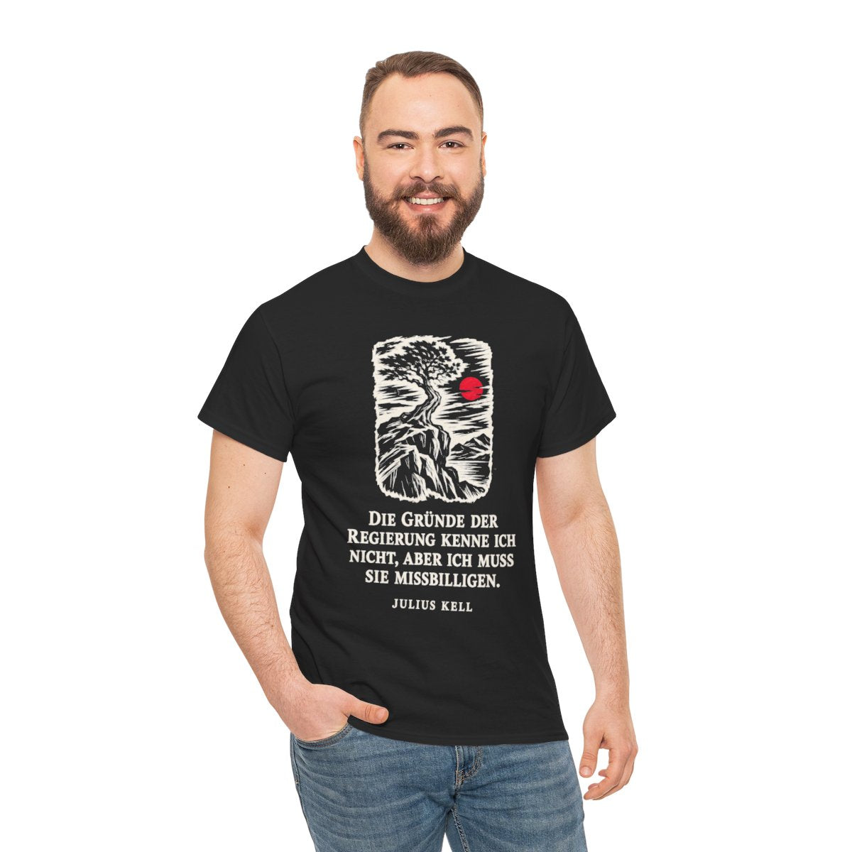 Unisex T-Shirt mit Zitat - Kell - Die Gründe der Regierung kenne Holzschnitt – person-3