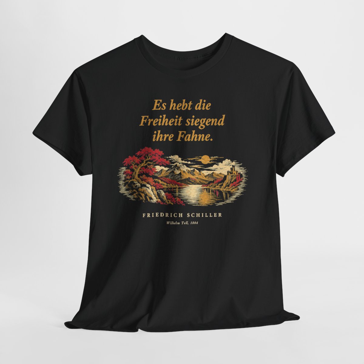 Unisex T-Shirt mit Zitat - Schiller - Es hebt die Freiheit siegend ihre Fahne Nachtstück – hanging-1