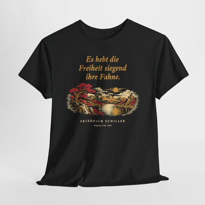 Unisex T-Shirt mit Zitat - Schiller - Es hebt die Freiheit siegend ihre Fahne Nachtstück – hanging-1