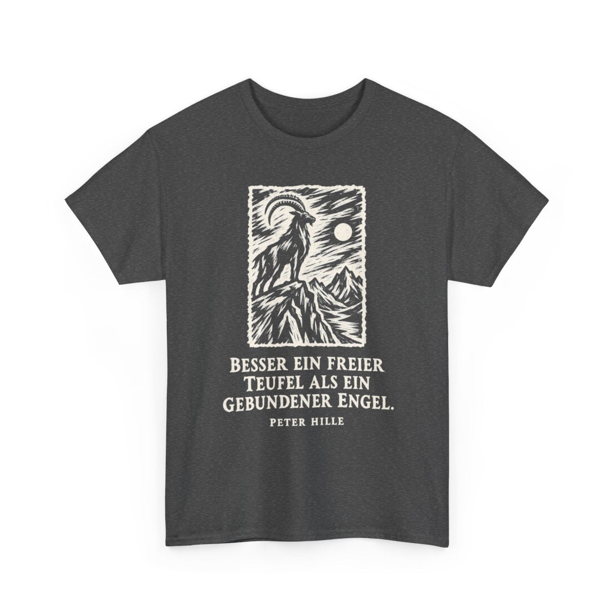Unisex T-Shirt mit Zitat - Hille - Besser ein freier Teufel Holzschnitt – front-2