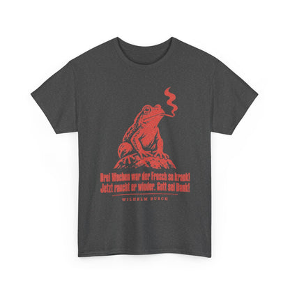 Unisex T-Shirt mit Zitat - Busch - Drei Wochen war der Frosch so krank Vintage – front-2