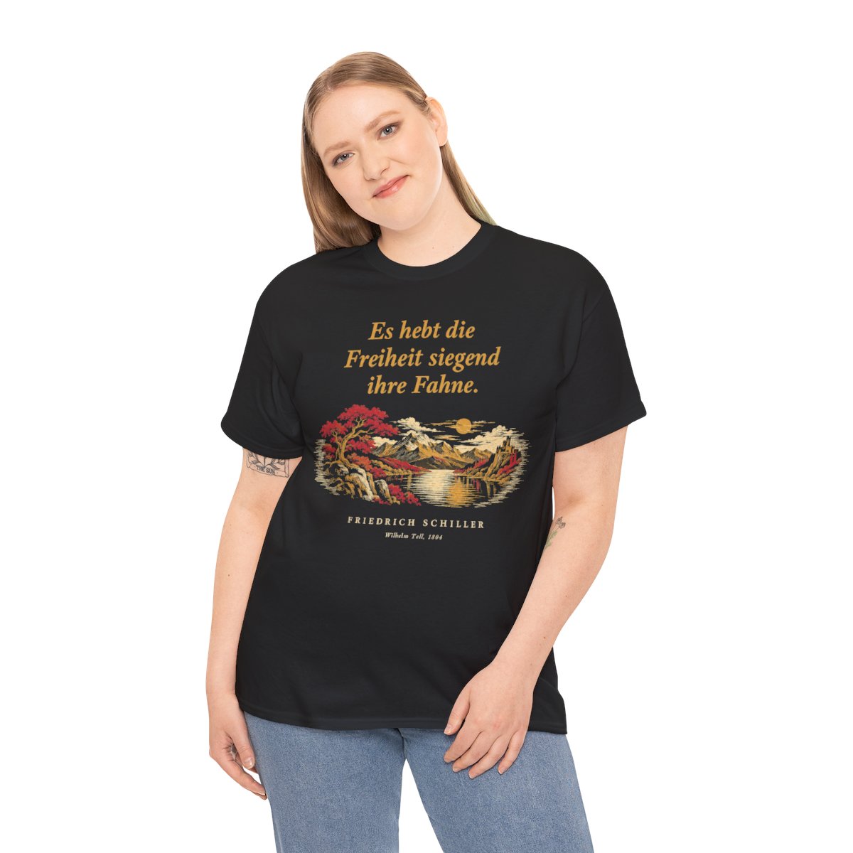 Unisex T-Shirt mit Zitat - Schiller - Es hebt die Freiheit siegend ihre Fahne Nachtstück – person-2