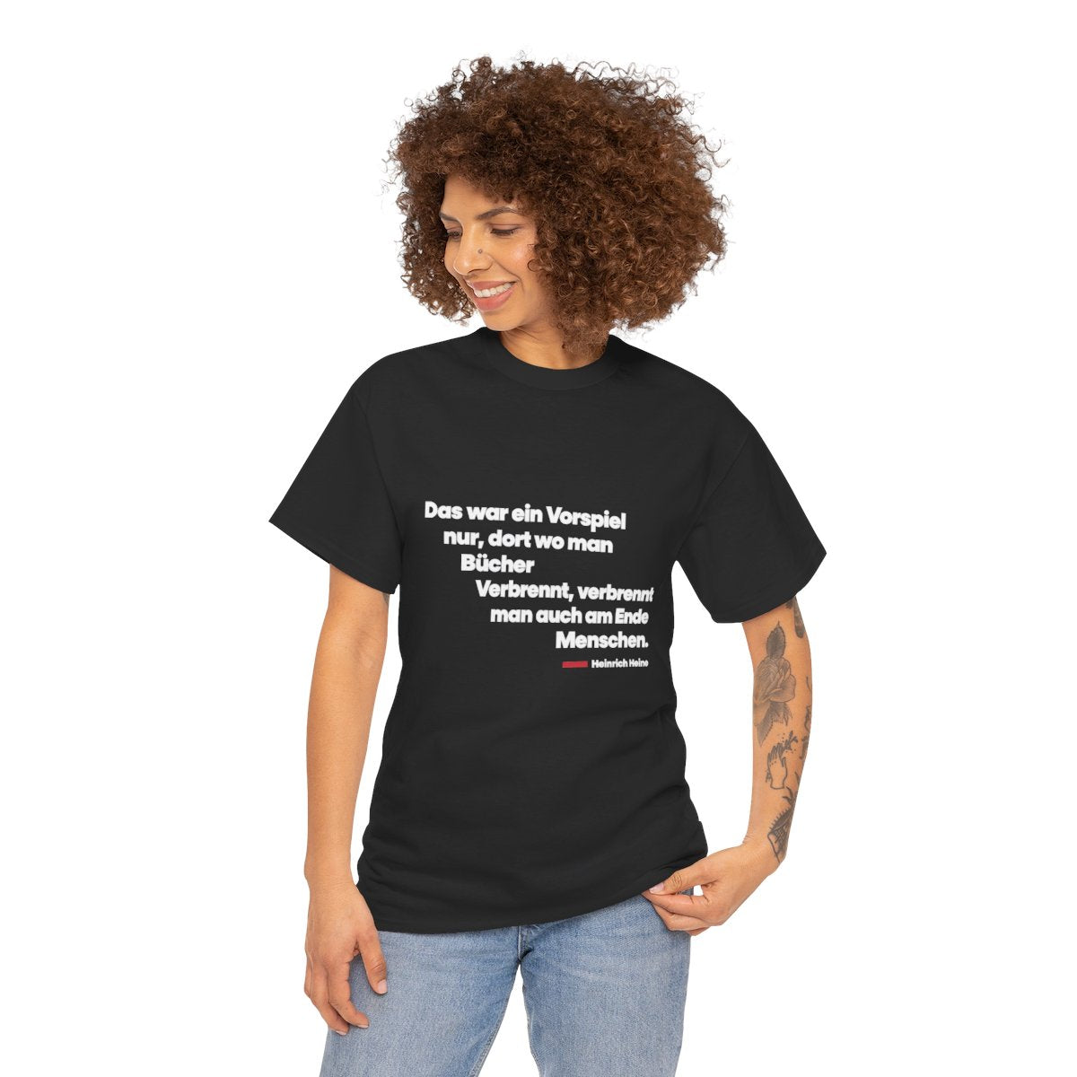 Unisex T-Shirt mit Zitat - Heine - Wo man Bücher verbrennt – person-1
