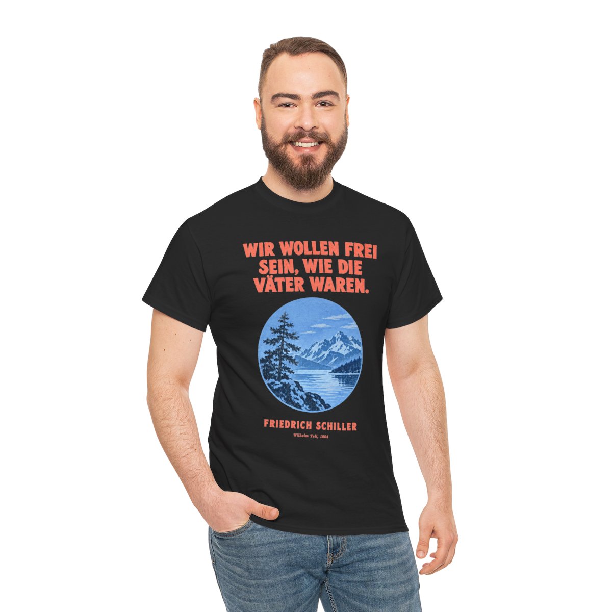 Unisex T-Shirt mit Zitat - Schiller - Wir wollen frei sein – person-3
