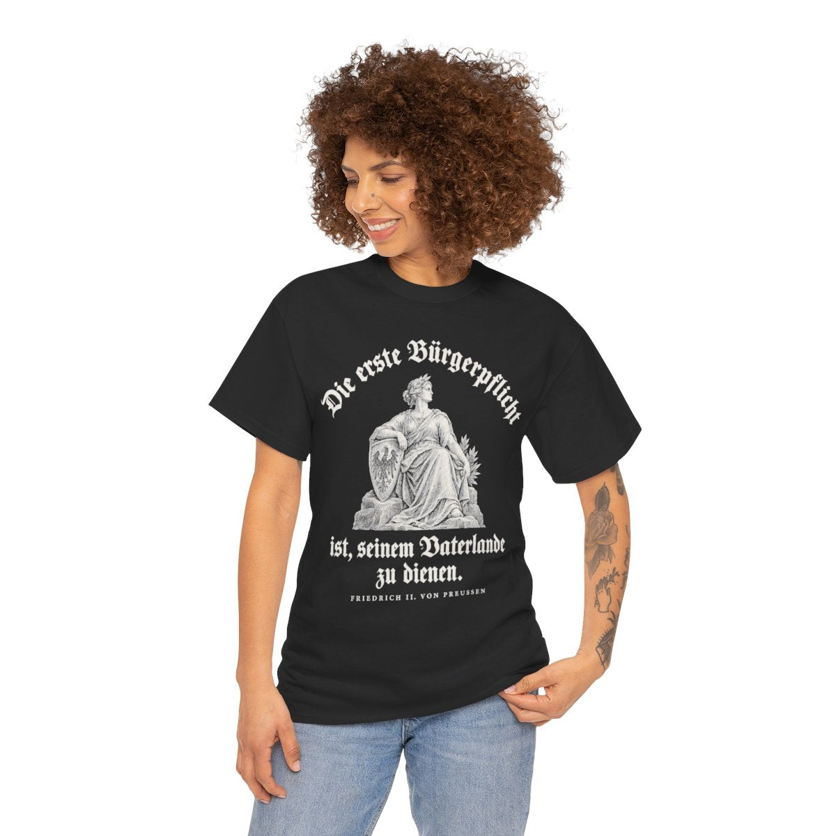 Unisex T-Shirt mit Zitat - Preußen - Die erste Bürgerpflicht Gravur – person-1