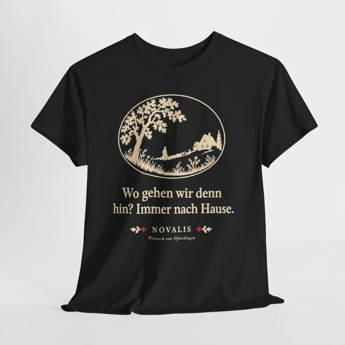 Unisex T-Shirt mit Zitat - Novalis - Wo gehen wir denn hin Scherenschnitt – hanging-1