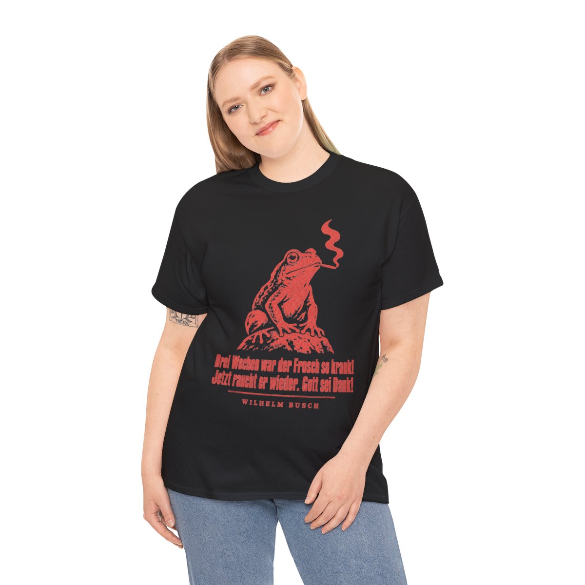 Unisex T-Shirt mit Zitat - Busch - Drei Wochen war der Frosch so krank Vintage – person-2