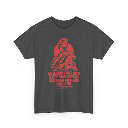 Unisex T-Shirt mit Zitat - Börne - Das Geheimnis jeder Macht besteht Vintage – front-2