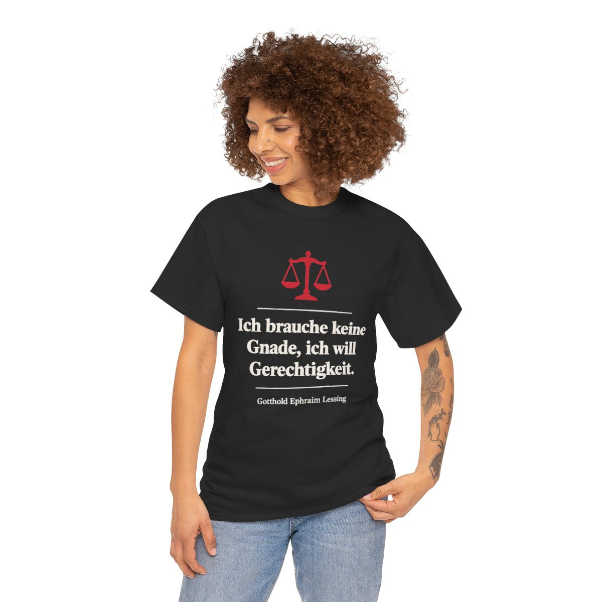 Unisex T-Shirt mit Zitat - Lessing - Keine Gnade Gerechtigkeit – person-1