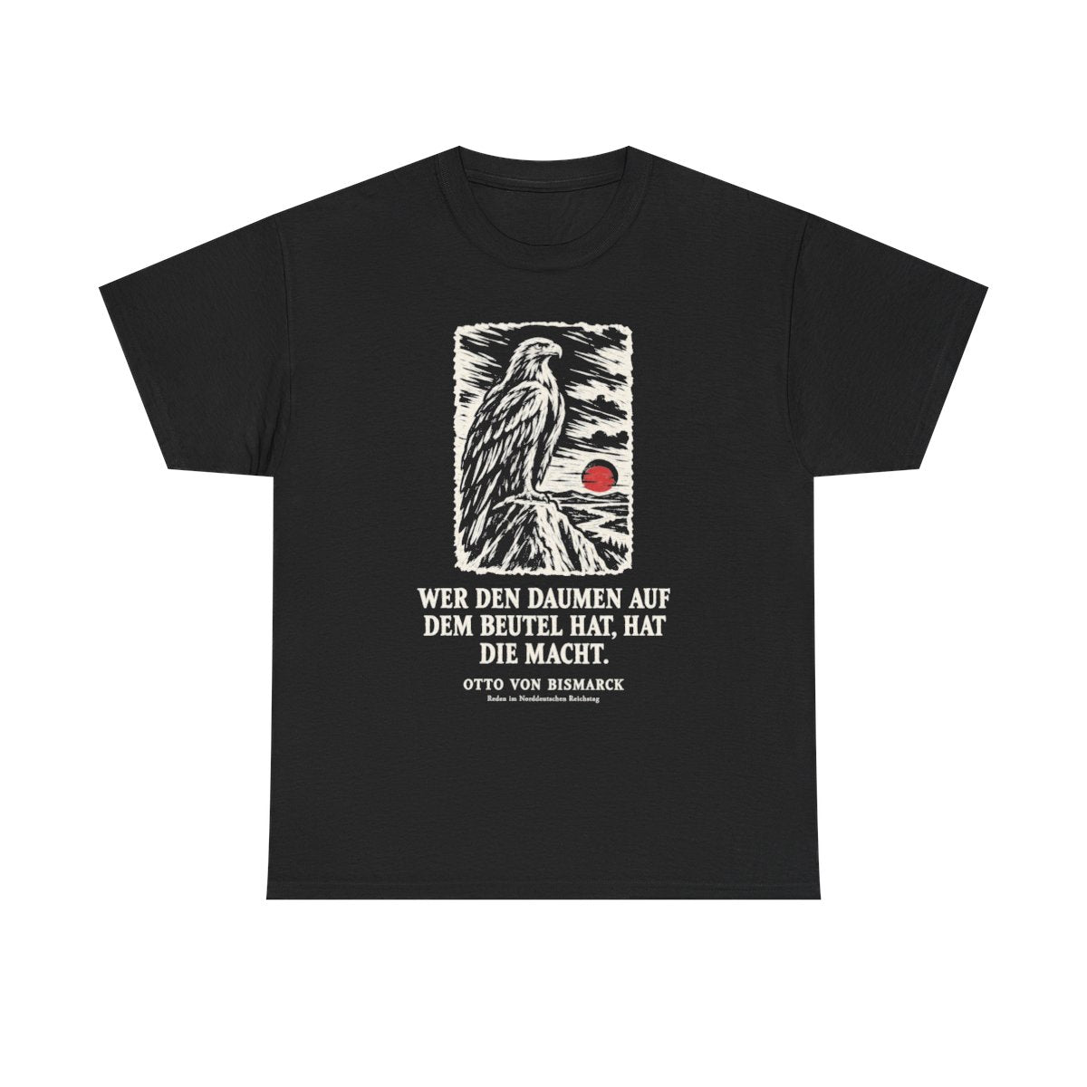 Unisex T-Shirt mit Zitat - Bismarck - Wer den Daumen Holzschnitt – front