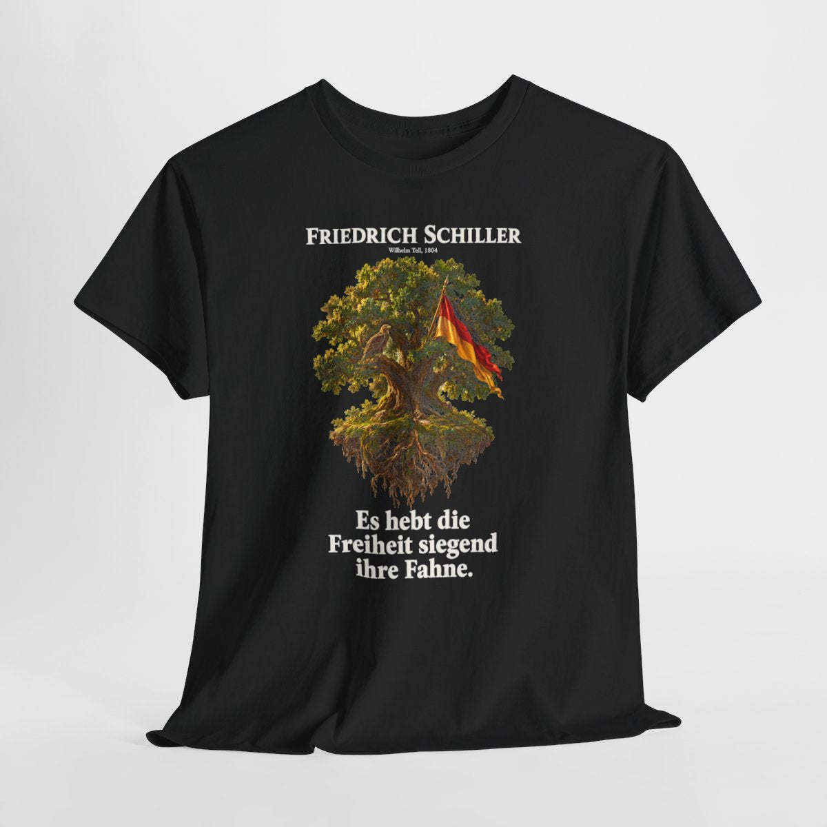 Unisex T-Shirt mit Zitat - Schiller - Es hebt die Freiheit siegend ihre Fahne – hanging-1