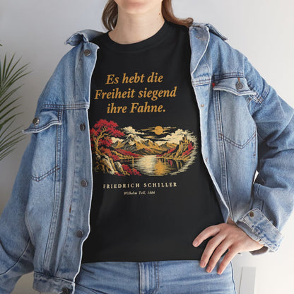 Unisex T-Shirt mit Zitat - Schiller - Es hebt die Freiheit siegend ihre Fahne Nachtstück – lifestyle