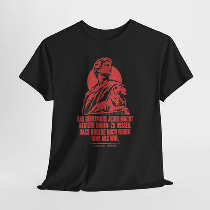 Unisex T-Shirt mit Zitat - Börne - Das Geheimnis jeder Macht besteht Vintage – hanging-1