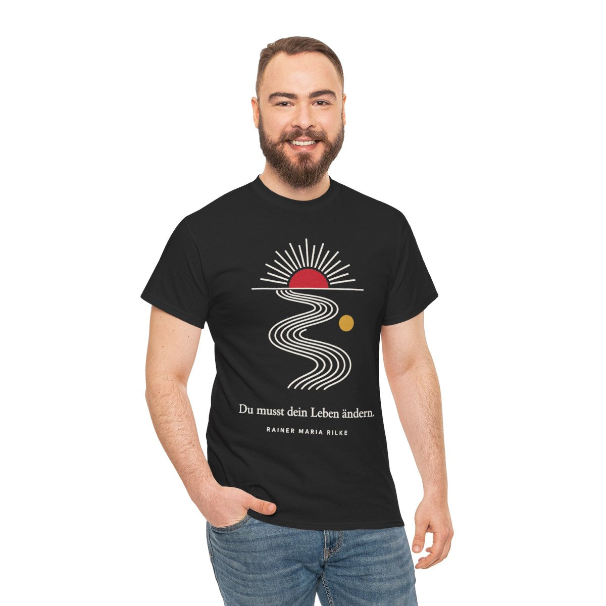 Unisex T-Shirt mit Zitat - Rilke - Du musst dein Leben ändern Linien – person-3