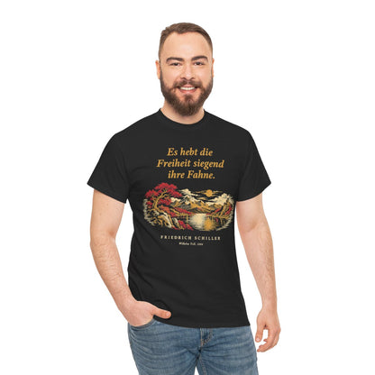 Unisex T-Shirt mit Zitat - Schiller - Es hebt die Freiheit siegend ihre Fahne Nachtstück – person-3