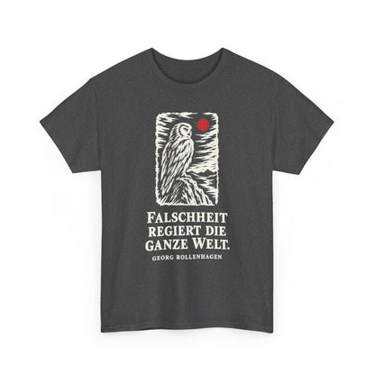 Unisex T-Shirt mit Zitat - Rollenhagen - Falschheit regiert die ganze Welt Holzschnitt – front-2