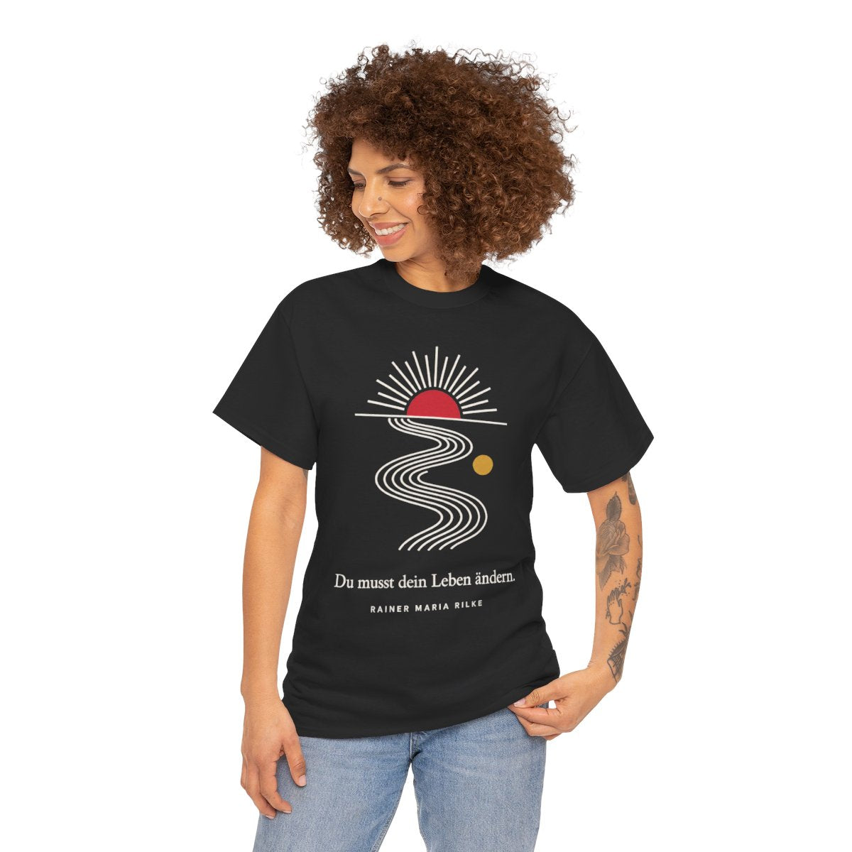 Unisex T-Shirt mit Zitat - Rilke - Du musst dein Leben ändern Linien – person-1