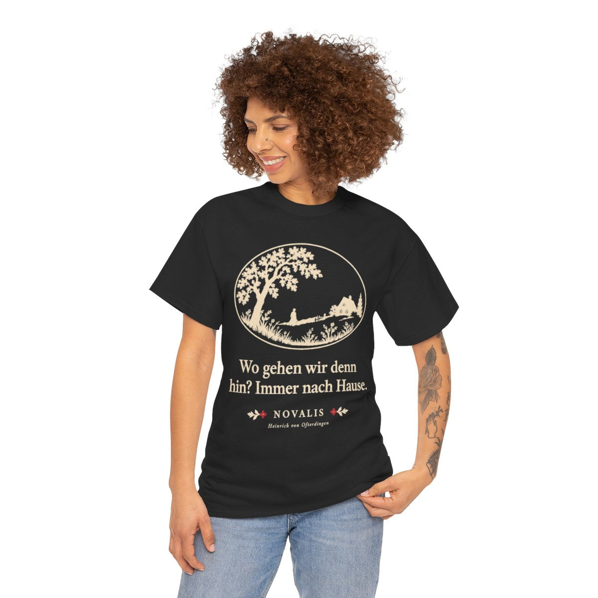 Unisex T-Shirt mit Zitat - Novalis - Wo gehen wir denn hin Scherenschnitt – person-1