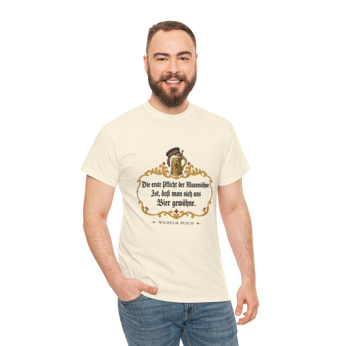 Unisex T-Shirt mit Zitat - Busch - Pflicht der Musensöhne – person-3