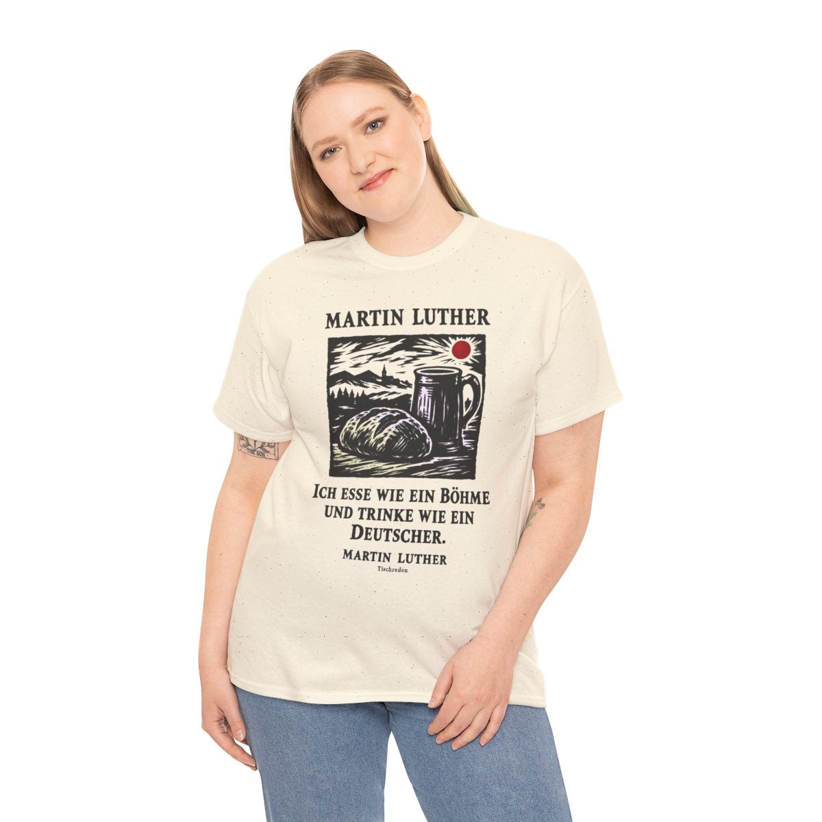 Unisex T-Shirt mit Zitat - Luther - Ich esse wie ein Böhme Holzschnitt – person-2