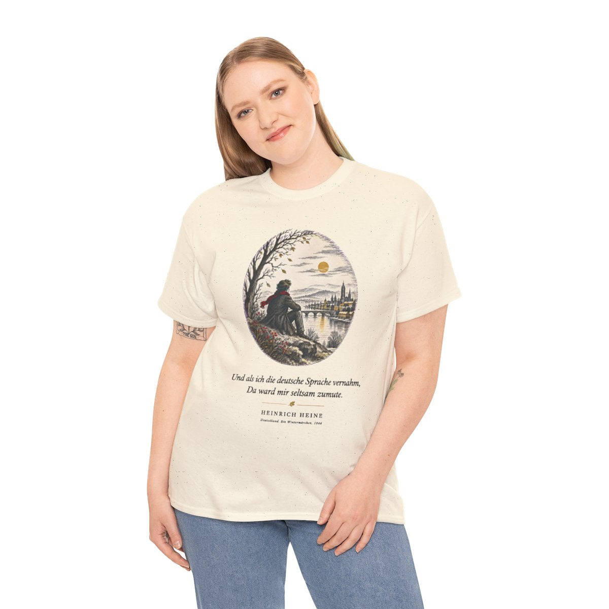 Unisex T-Shirt mit Zitat - Heine - Und als ich die deutsche Sprache vernahm Nachtstück – person-2