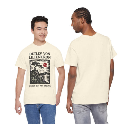 Unisex T-Shirt mit Zitat - Liliencron - Lieber tot als Sklave Holzschnitt – duo