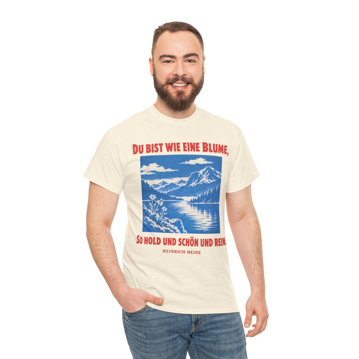 Unisex T-Shirt mit Zitat - Heine - Du bist wie eine Blume Plakat – person-3