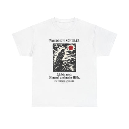 Unisex T-Shirt mit Zitat - Schiller - Ich bin mein Himmel und meine Hölle Holzschnitt – front