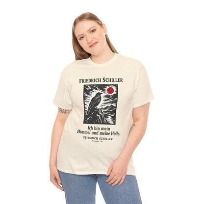 Unisex T-Shirt mit Zitat - Schiller - Ich bin mein Himmel und meine Hölle Holzschnitt – person-2
