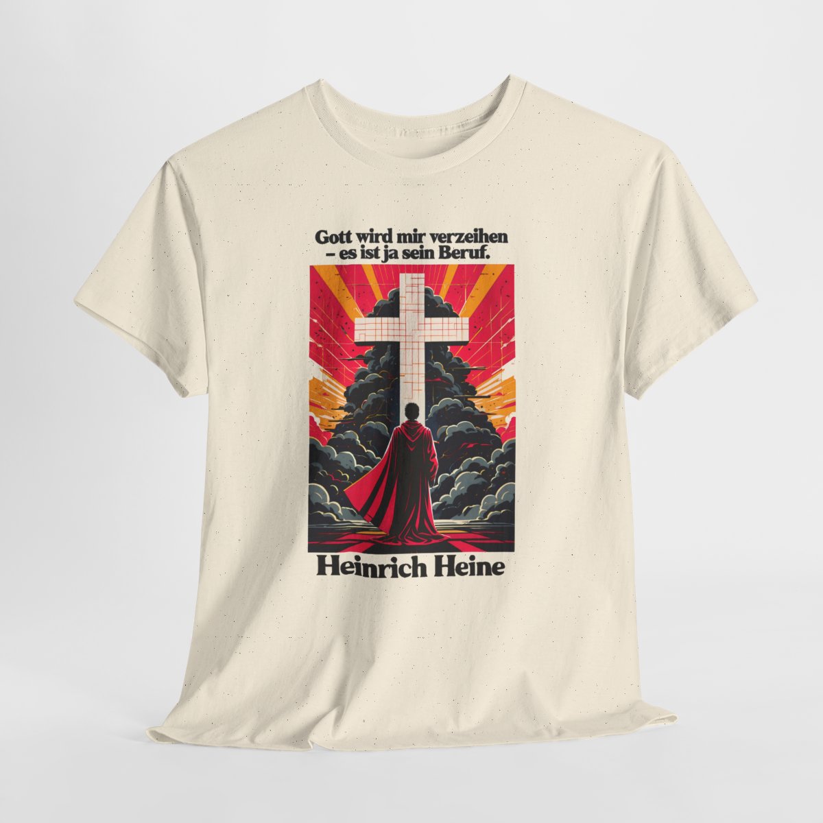 Unisex T-Shirt mit Zitat - Heine - Gott wird mir verzeihen – hanging-1