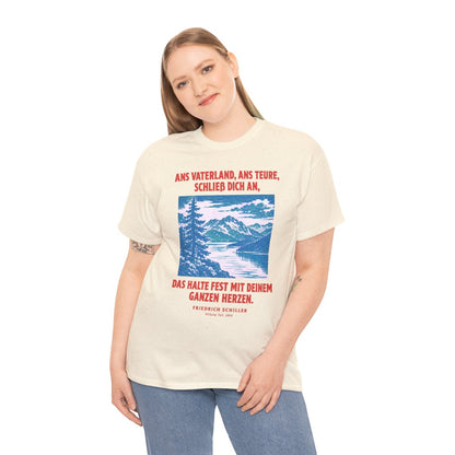Unisex T-Shirt mit Zitat - Schiller - Ans Vaterland, ans teure, schließ dich an – person-2