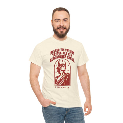 Unisex T-Shirt mit Zitat - Hille - Besser ein freier Teufel Vintage – person-3