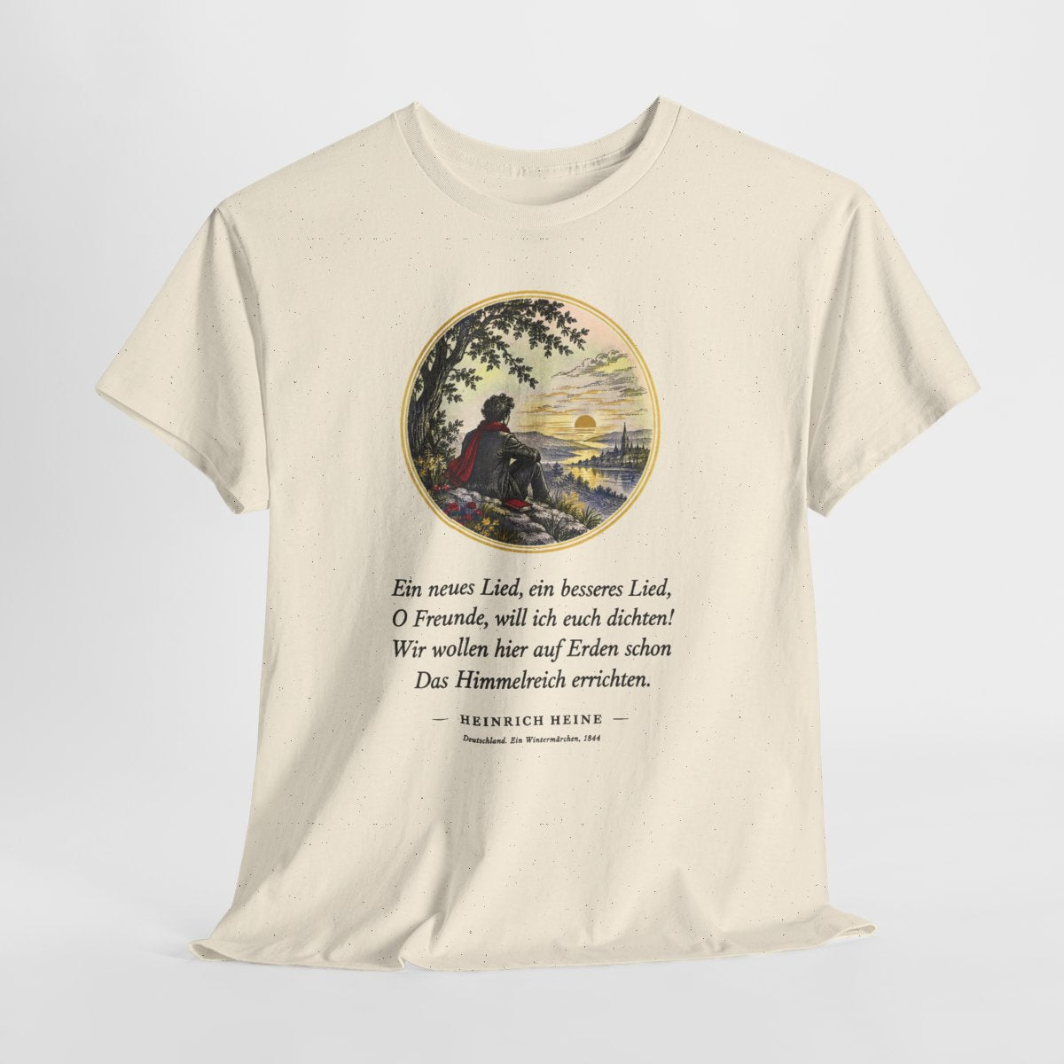 Unisex T-Shirt mit Zitat - Heine - Ein neues Lied, ein besseres Lied – hanging-1