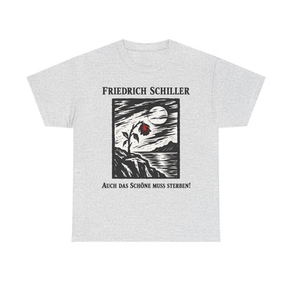 Unisex T-Shirt mit Zitat - Schiller - Auch das Schöne muss sterben Holzschnitt – front