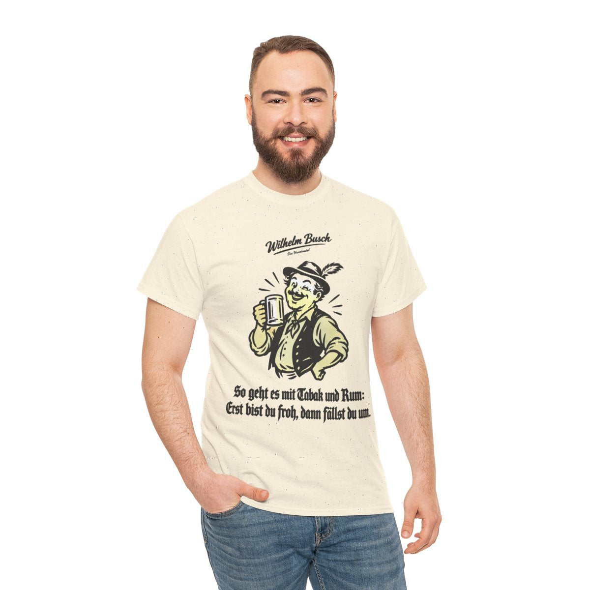 Unisex T-Shirt mit Zitat - Busch - So geht es mit Tabak und Rum – person-3