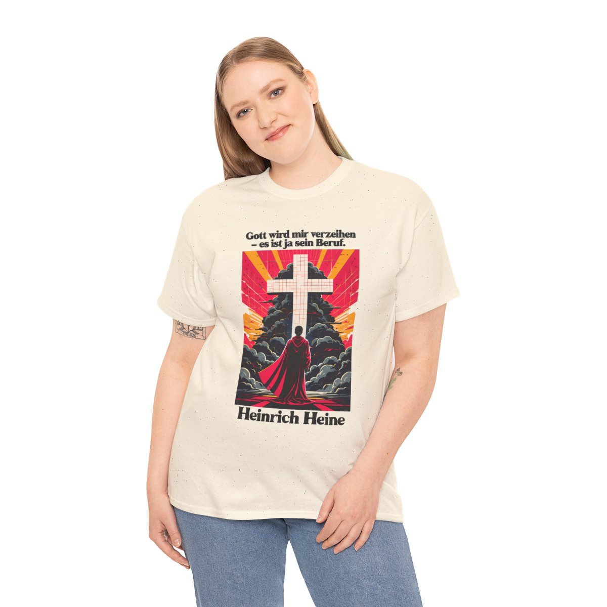 Unisex T-Shirt mit Zitat - Heine - Gott wird mir verzeihen – person-2